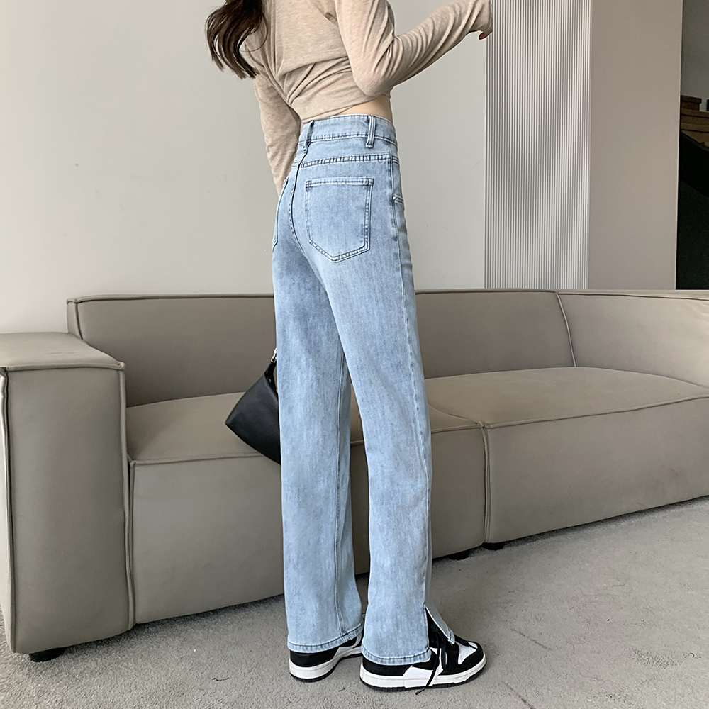 Split loose jeans high waist long pants for women