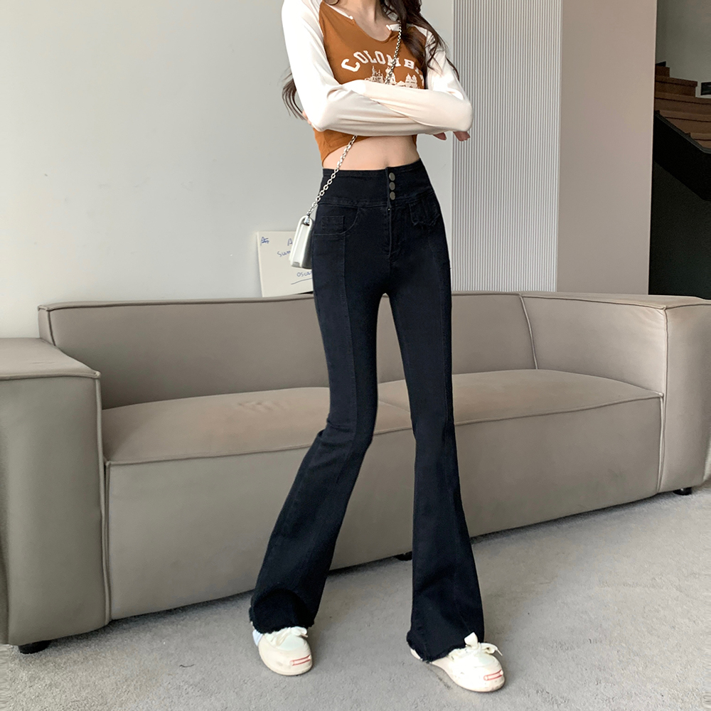 High waist cross flare pants elasticity jeans for women