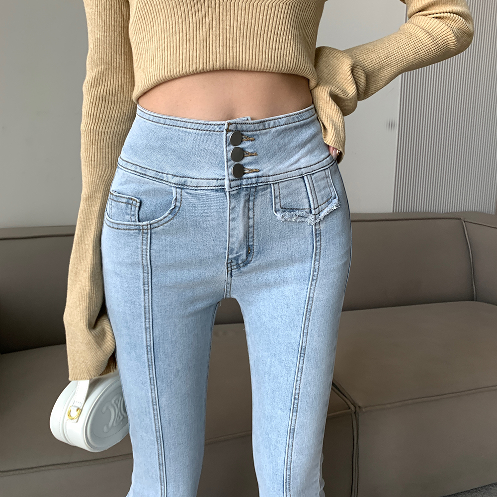 High waist cross flare pants elasticity jeans for women