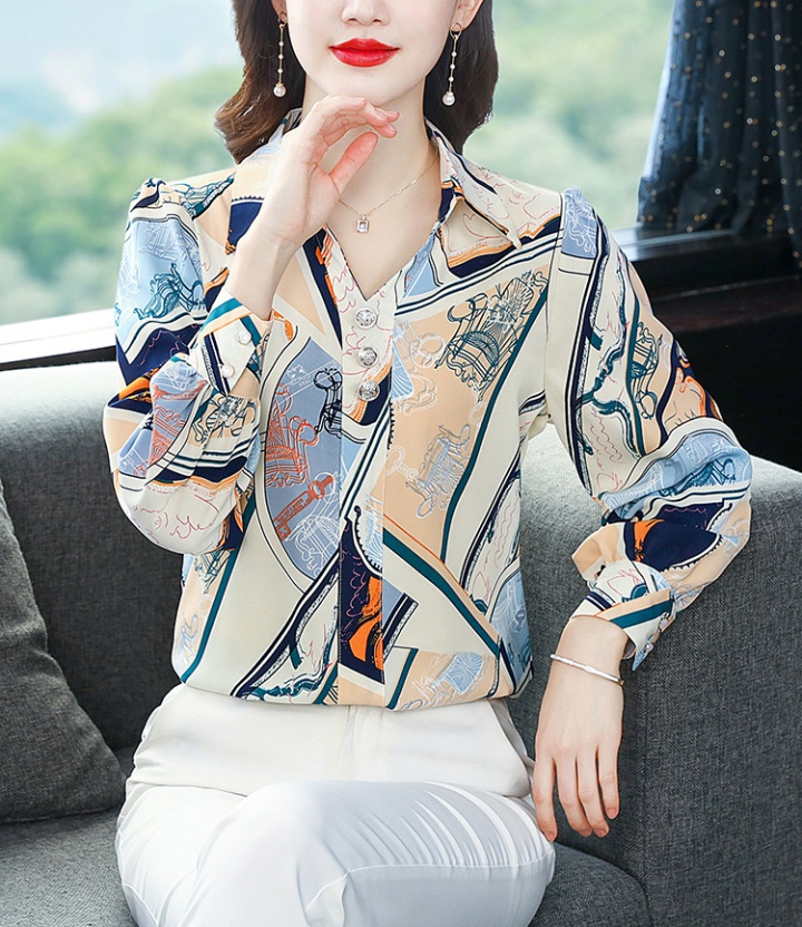 V-neck printing chiffon tops spring slim shirt for women