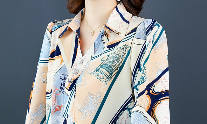 V-neck printing chiffon tops spring slim shirt for women