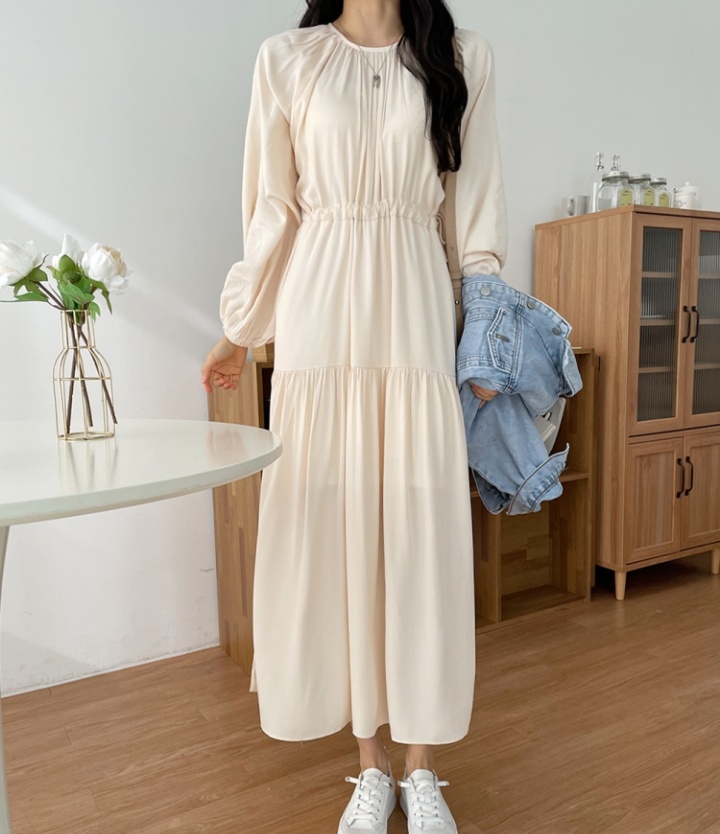Casual spring folds tender pinched waist dress