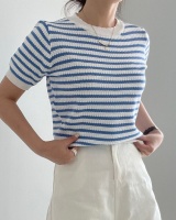 All-match stripe T-shirt spring and summer puff sleeve tops