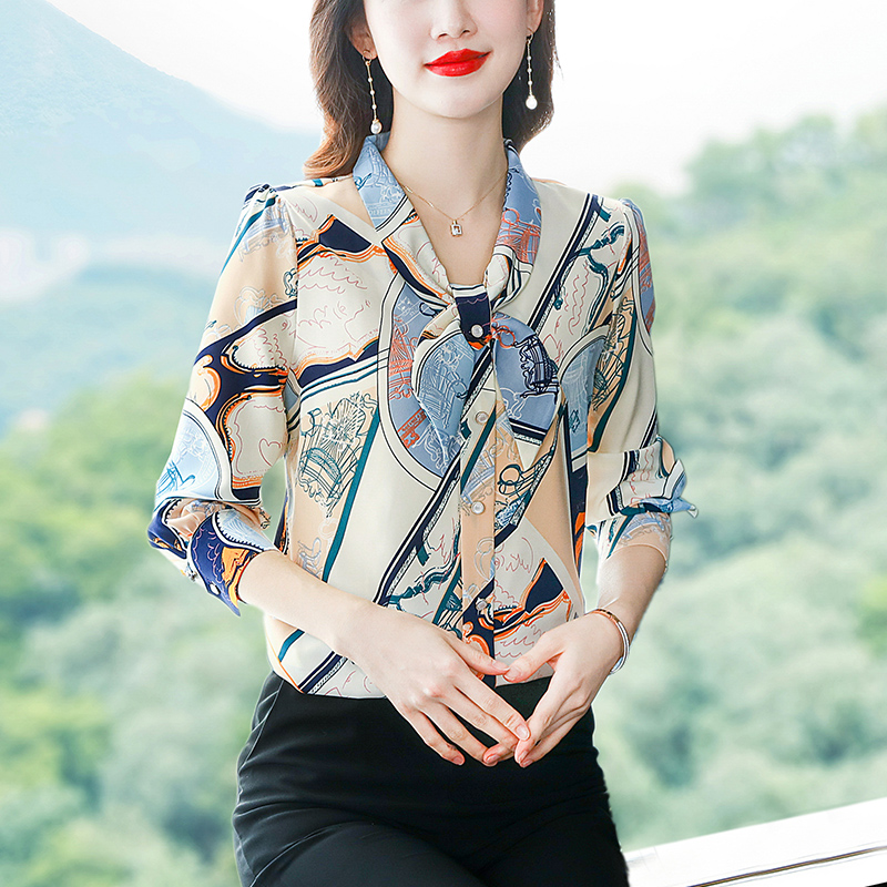 Real silk long sleeve shirt retro silk tops