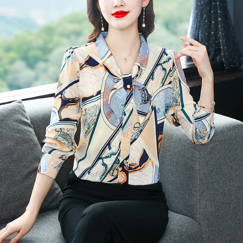 Real silk long sleeve shirt retro silk tops