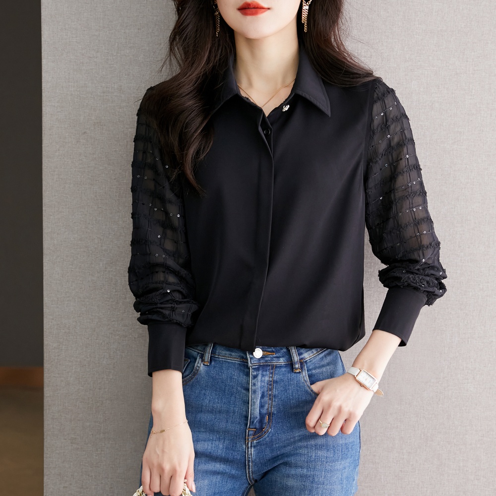 France style profession chiffon shirt black shirt for women