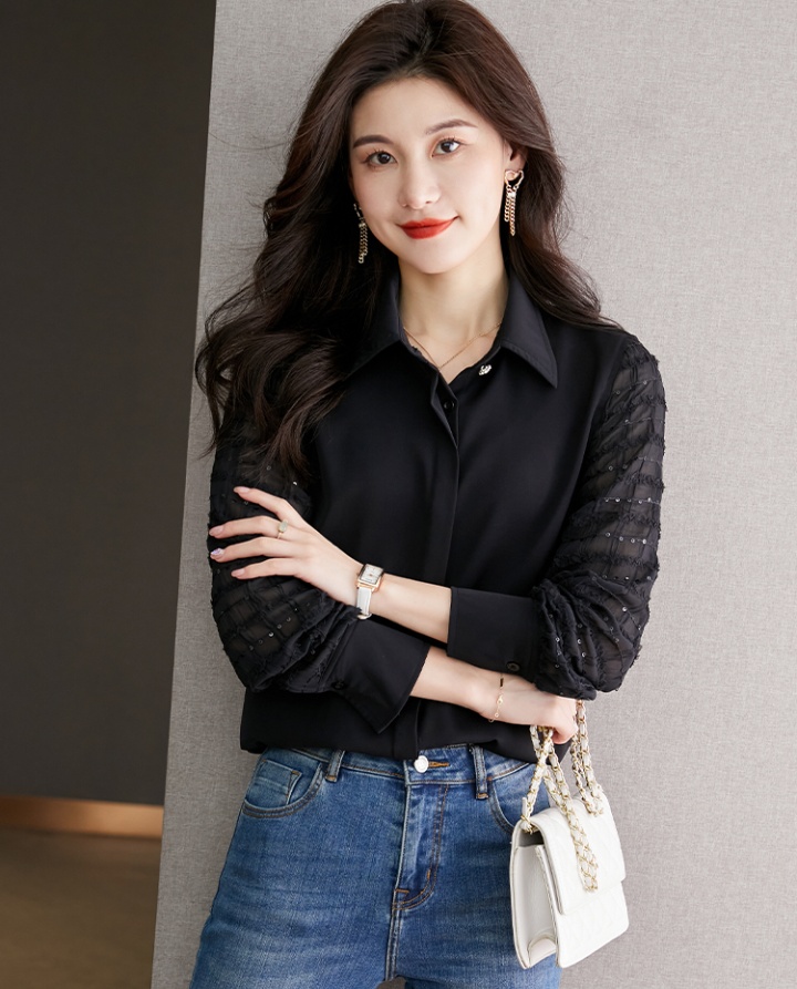 France style profession chiffon shirt black shirt for women