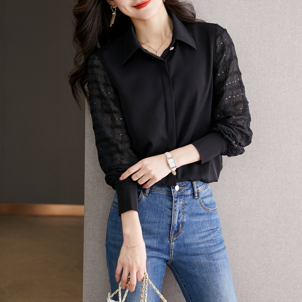 France style profession chiffon shirt black shirt for women