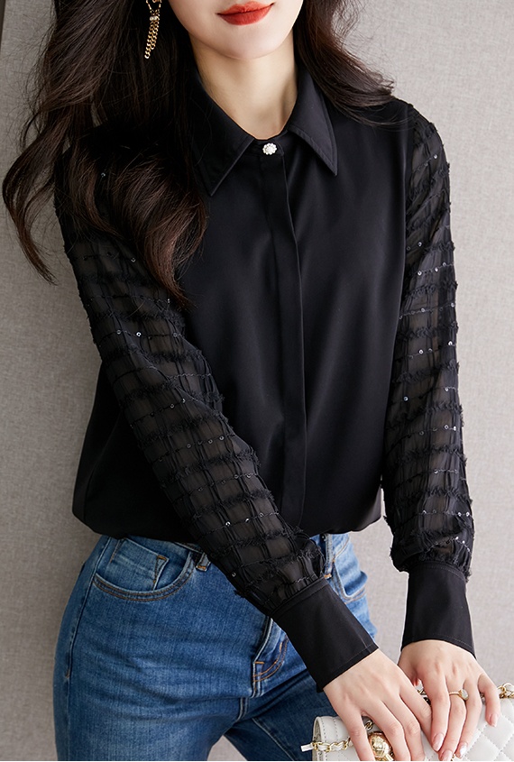 France style profession chiffon shirt black shirt for women