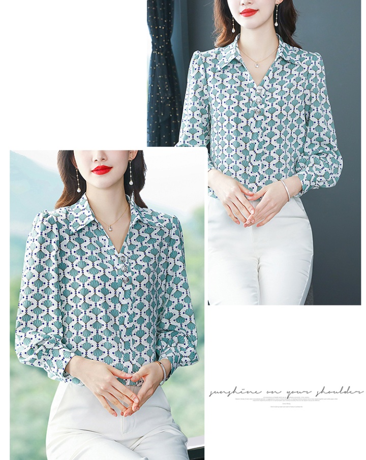 Silk Cover belly slim tops spring chiffon shirt for women