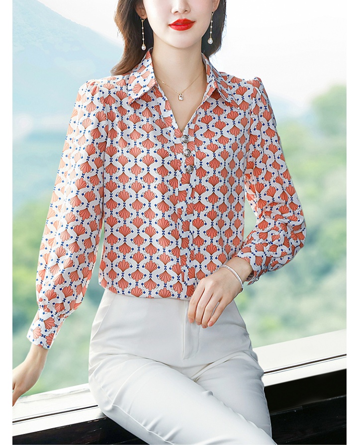 Silk Cover belly slim tops spring chiffon shirt for women