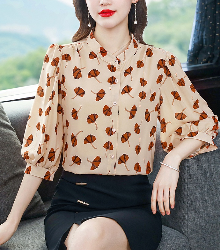 Western style short sleeve tops silk chiffon shirt for women