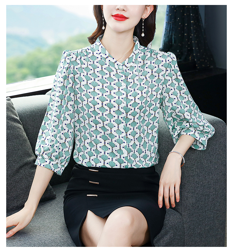 Silk Western style tops short sleeve chiffon shirt