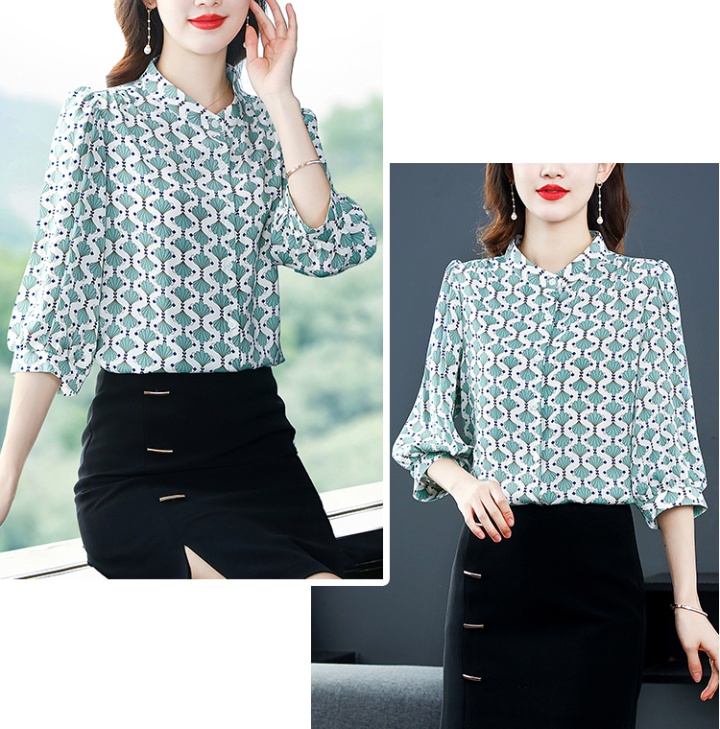 Silk Western style tops short sleeve chiffon shirt