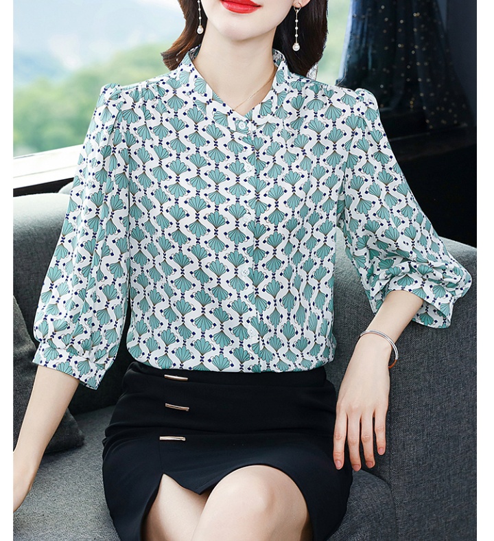 Silk Western style tops short sleeve chiffon shirt