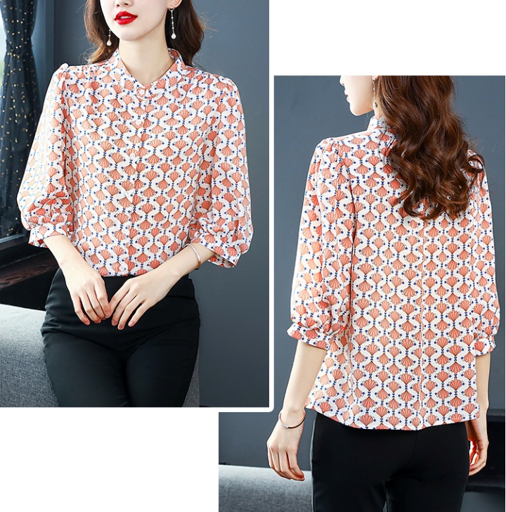 Silk Western style tops short sleeve chiffon shirt