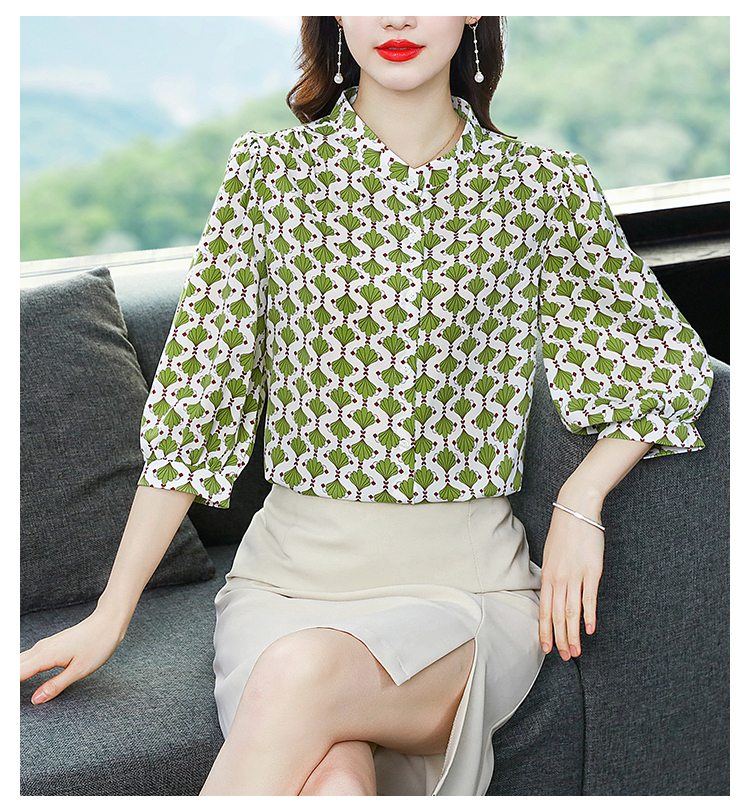 Silk Western style tops short sleeve chiffon shirt