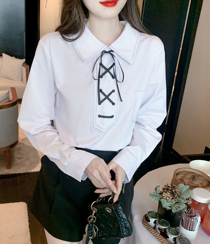 Long sleeve shirt bow chiffon shirt for women