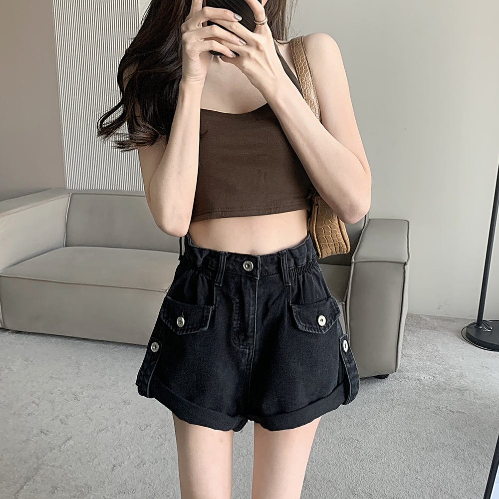 Slim high waist shorts washed short jeans for women