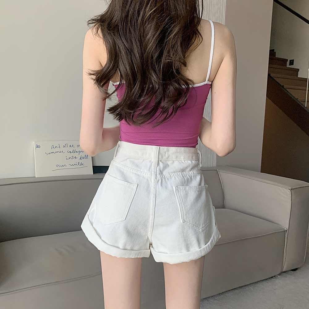 Slim high waist shorts washed short jeans for women