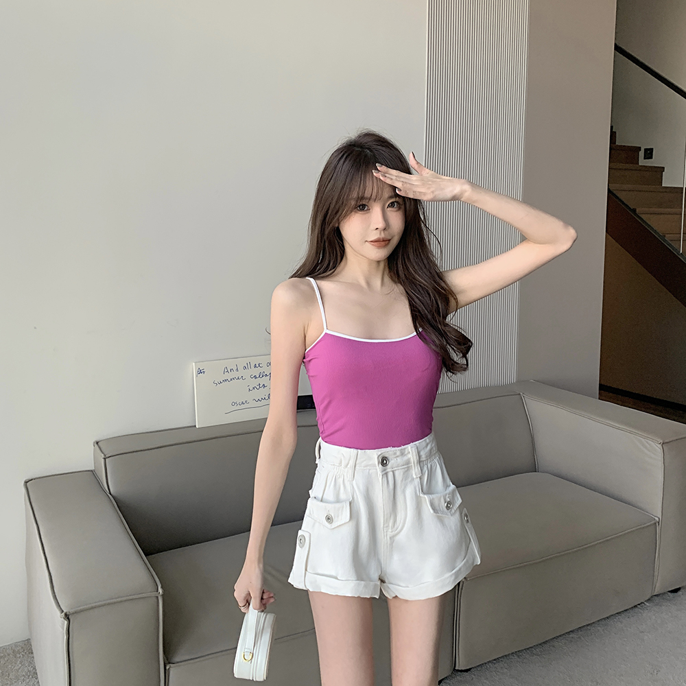 Slim high waist shorts washed short jeans for women