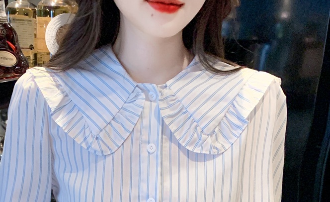 Spring stripe chiffon shirt France style lace shirt for women