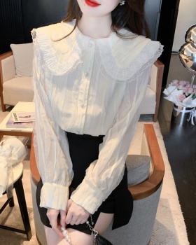 Long sleeve small shirt lace chiffon shirt for women