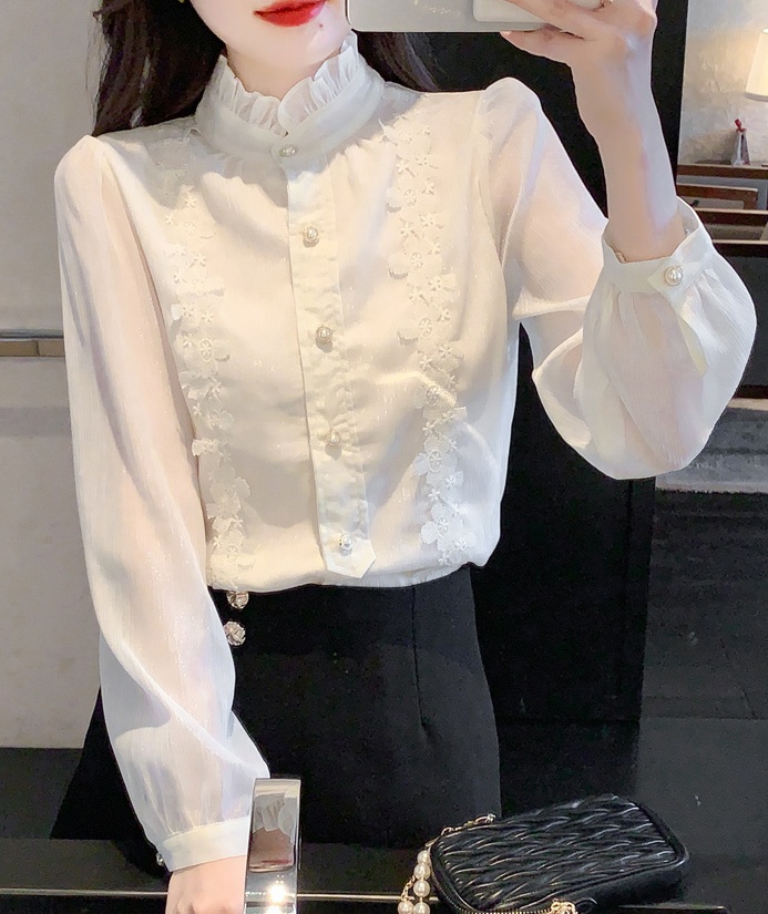 Lace long sleeve bottoming shirt spring chiffon shirt