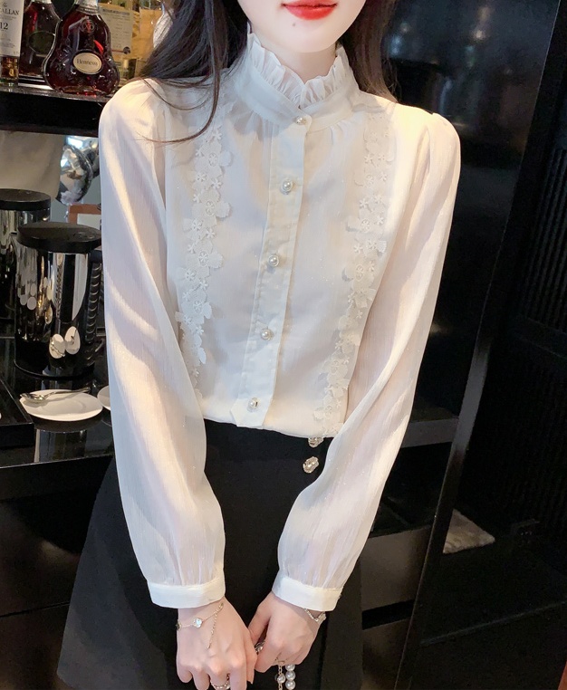 Lace long sleeve bottoming shirt spring chiffon shirt