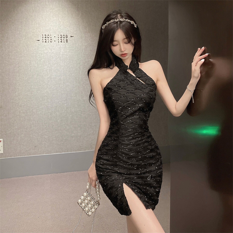 Slim retro cheongsam strapless halter dress