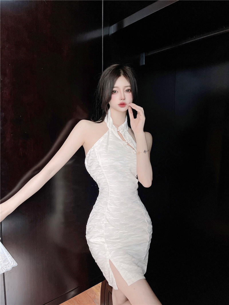 Slim retro cheongsam strapless halter dress