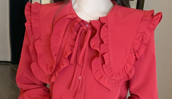 Doll collar shirt spring chiffon shirt for women