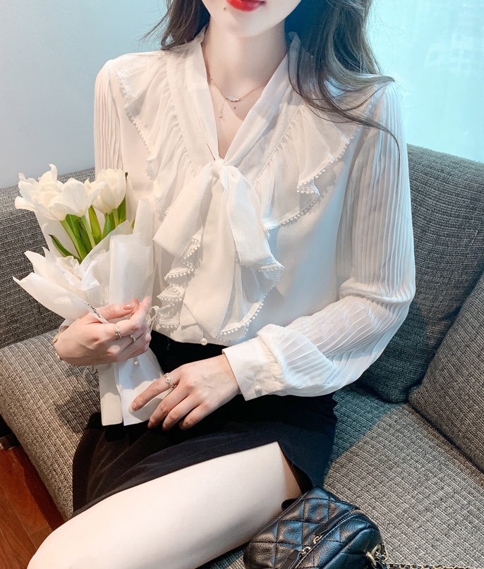 Bow V-neck chiffon shirt spring tops