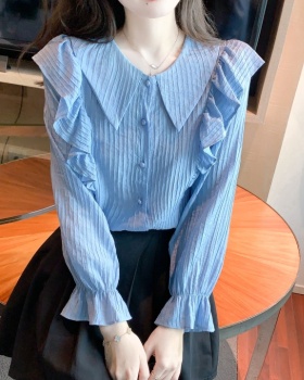 Spring trumpet sleeves shirt doll collar small shirt