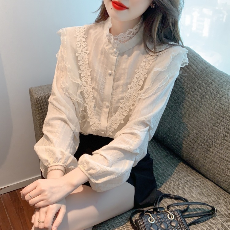 Lace small shirt lotus leaf collar shirt for women