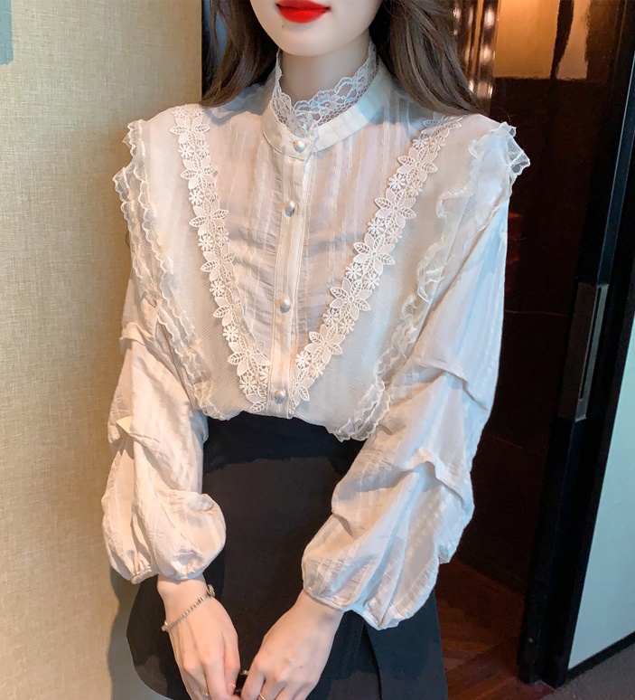 Lace small shirt lotus leaf collar shirt for women