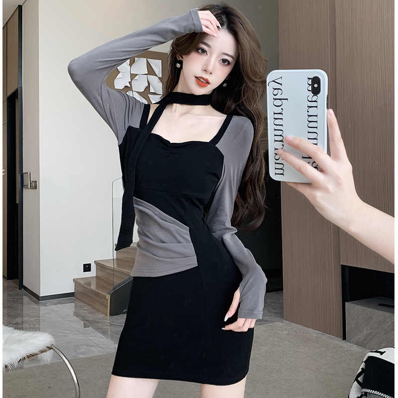 Long sleeve splice sexy spring and summer dress for women