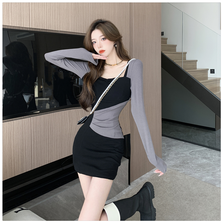 Long sleeve splice sexy spring and summer dress for women
