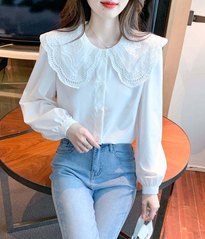 All-match white shirt spring chiffon shirt for women