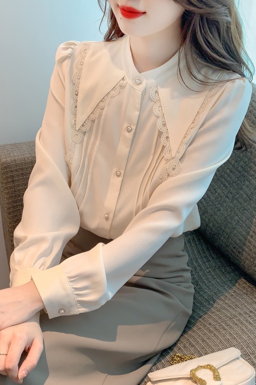 Spring doll collar chiffon shirt long sleeve shirt for women