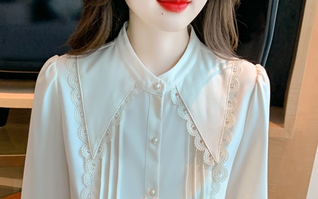 Spring doll collar chiffon shirt long sleeve shirt for women