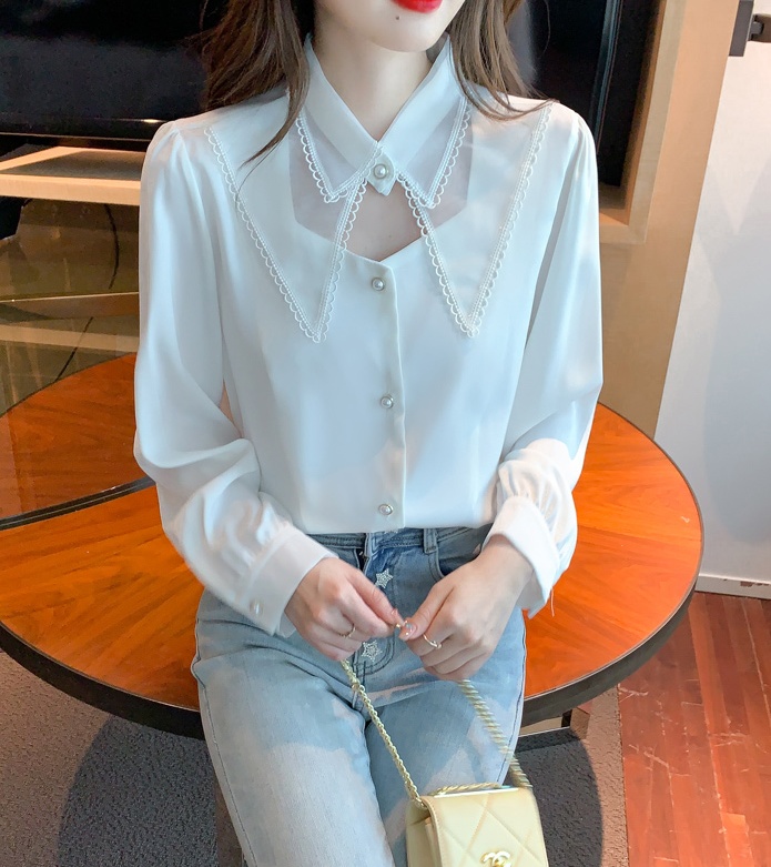 Doll collar long sleeve tops fashion spring shirt