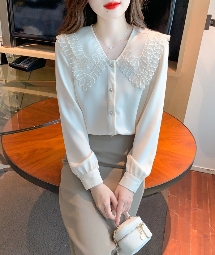 Long sleeve spring small shirt doll collar tops for women