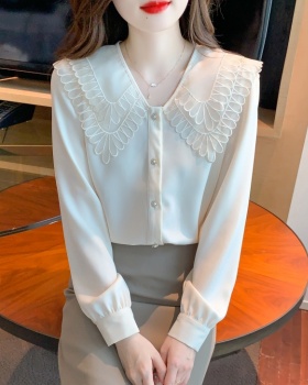 Long sleeve spring small shirt doll collar tops for women