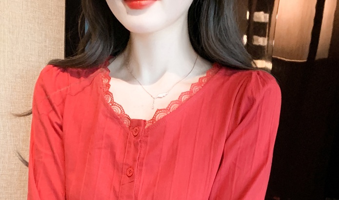 Lace Western style small shirt V-neck long sleeve shirt