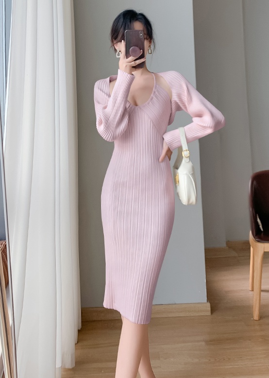 Bottoming sling overcoat knitted halter dress