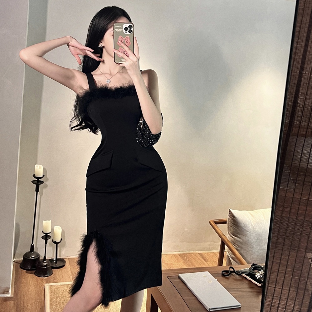 Black elegant fashion formal dress light slim simple dress