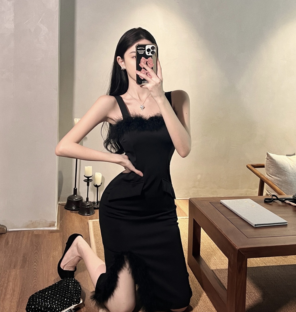 Black elegant fashion formal dress light slim simple dress