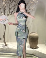 Retro long elegant dress slim flowers cheongsam