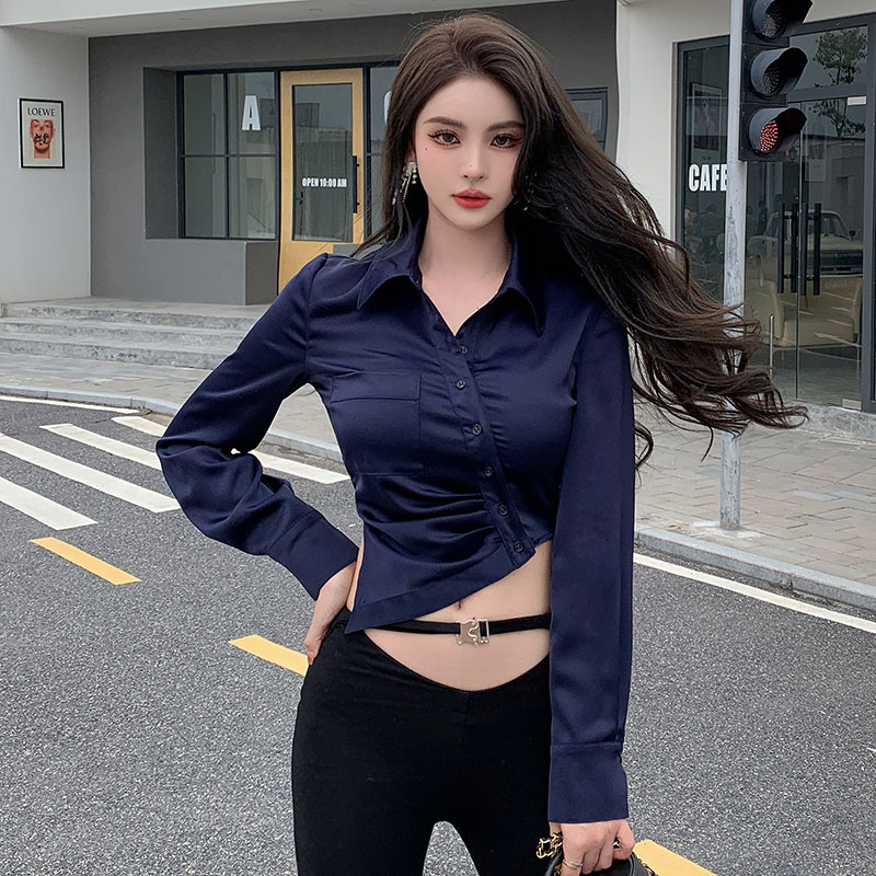 Satin obscure starry sky shirt placket long sleeve tops for women
